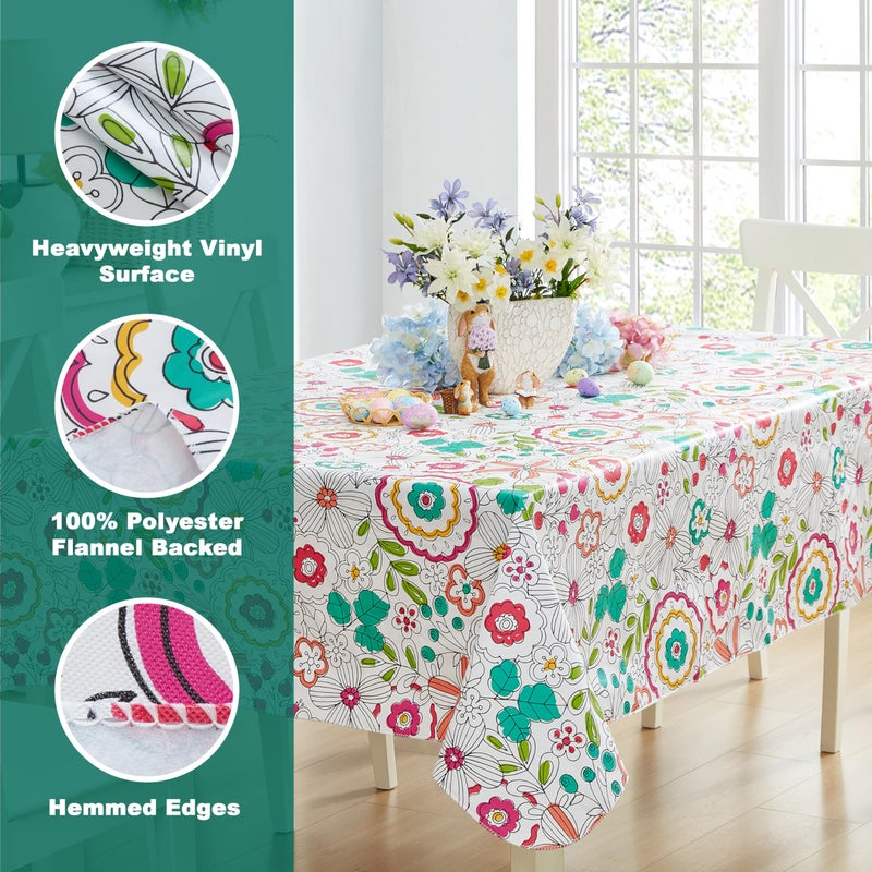 Newbridge Easter Shabby Chic Lily Print 52 x 52 Inch Square Vinyl Flannel Backed Tablecloth, Pink Yellow and Green Lily Indoor and Outdoor Waterproof Vinyl Table Cover for Spring Holiday Party - Image 4